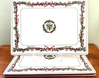 Royal Worcester “Holly Ribbons” Christmas 16” Corkboard Placemats, England