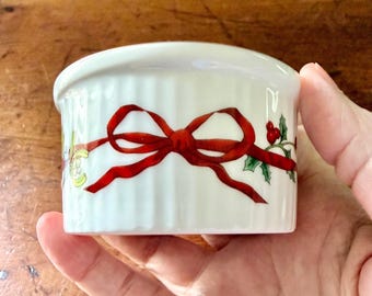 Royal Worcester “Holly Ribbon” Christmas Ramekin Bowls, England, Sold Individually