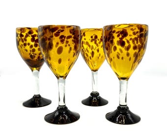 Hand Blown Tortoise Shell Wine Goblets, Made in Mexico, Set of 3 and 4