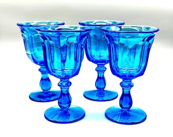 Old Williamsburg Antique Blue Water Goblets by Imperial Glass, Set of 4