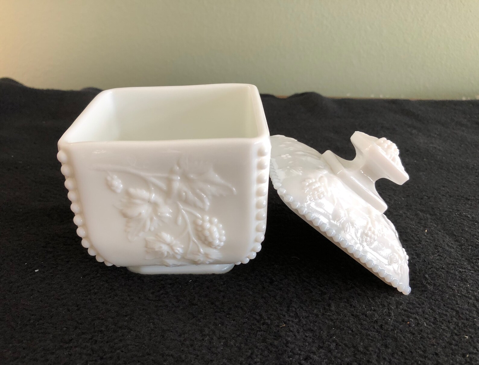 Vintage Fenton White Milk Glass Square Covered Candy Dish Etsy