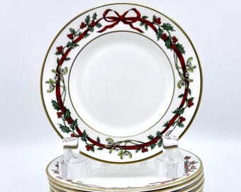 Royal Worcesters “Holly Ribbons” Bread and Butter Plates, England, Sold Individually