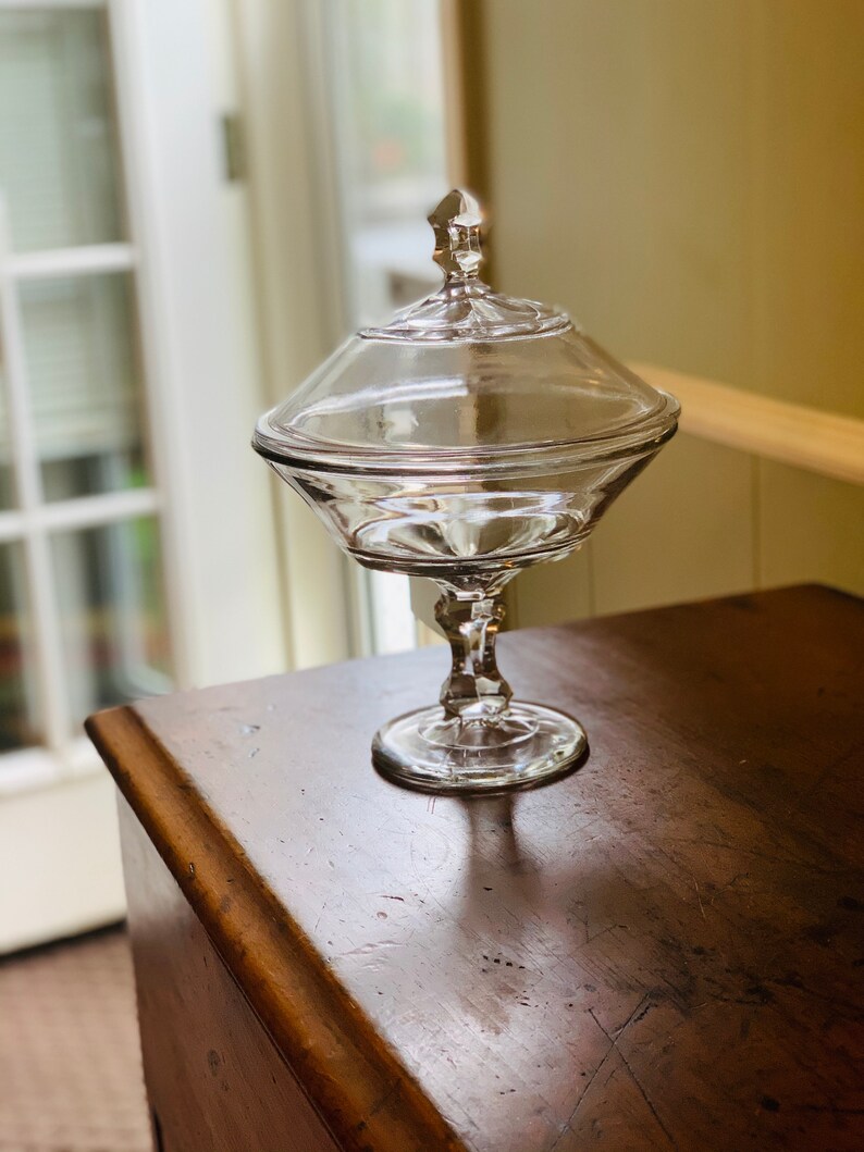 Antique EAPG Covered Clear Glass Compote with Lid Vintage 1910 Etsy
