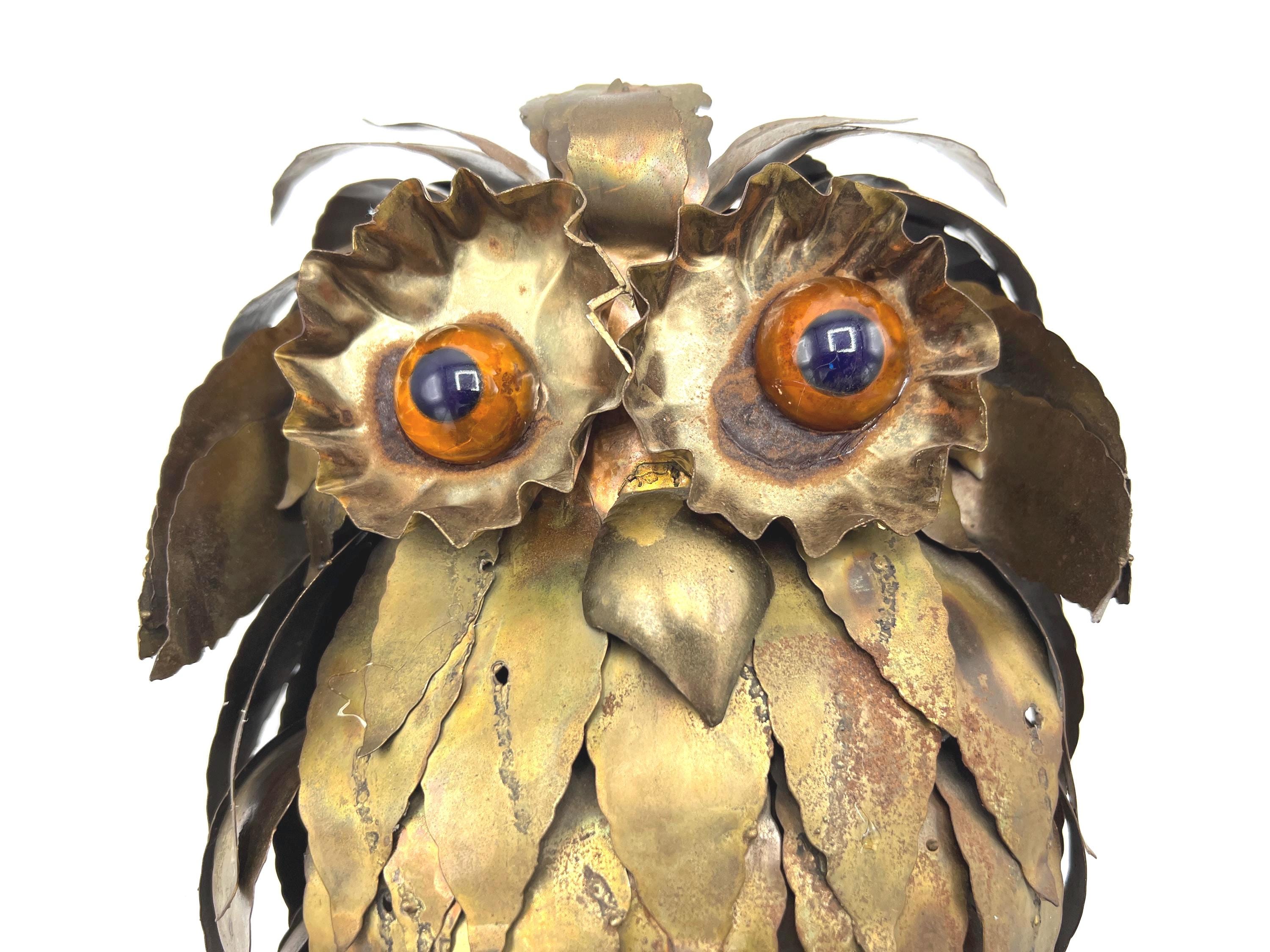 French Brutalist Metal Owl Sculpture Curtis Jere Style