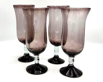 Amethyst Purple Goblets, Handblown,  Set of 4