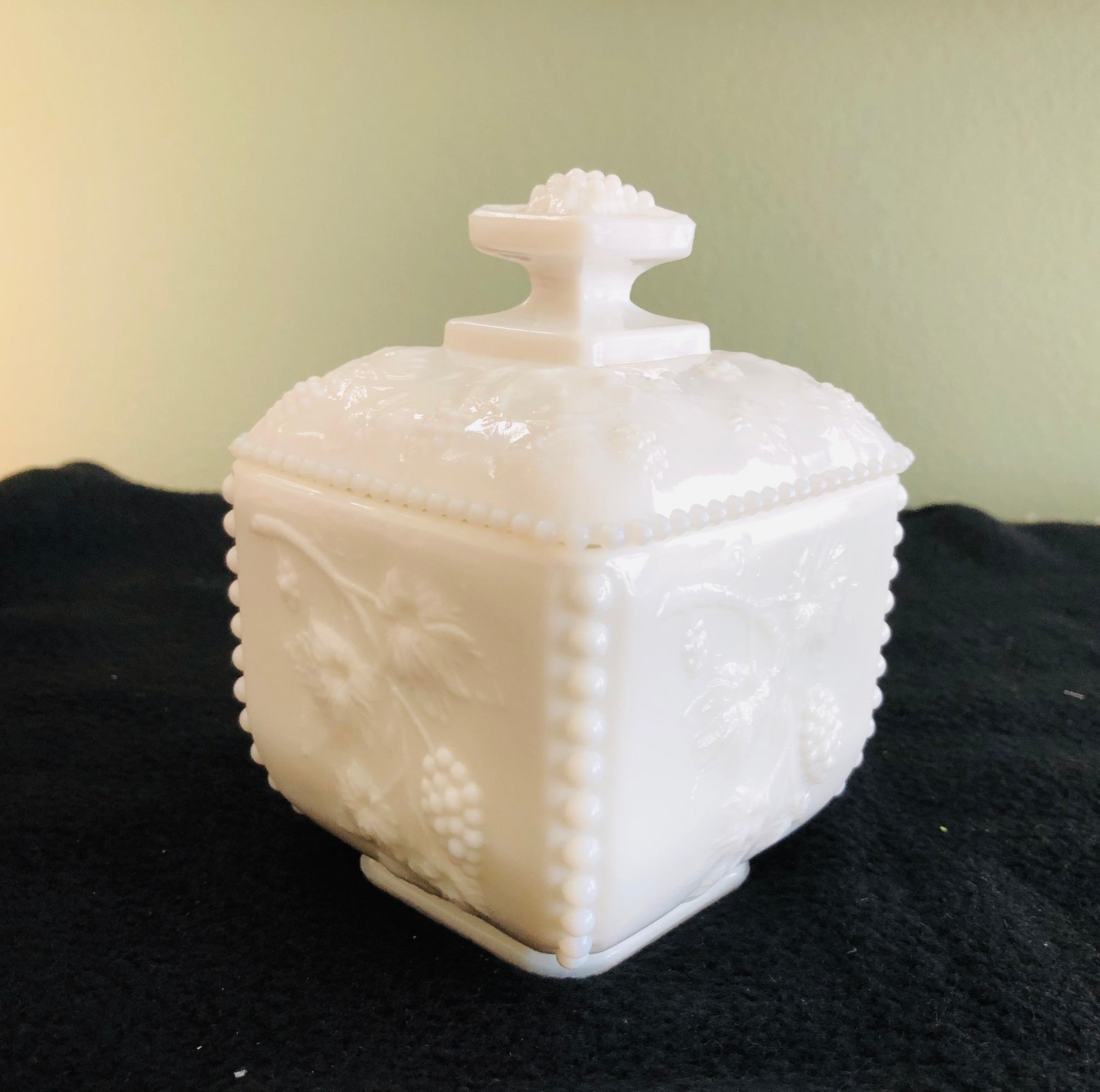 Vintage Fenton White Milk Glass Square Covered Candy Dish Etsy