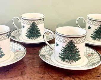 Mikasa Heritage “Christmas Story” Cup and Saucer Set, Sold in Sets of 4