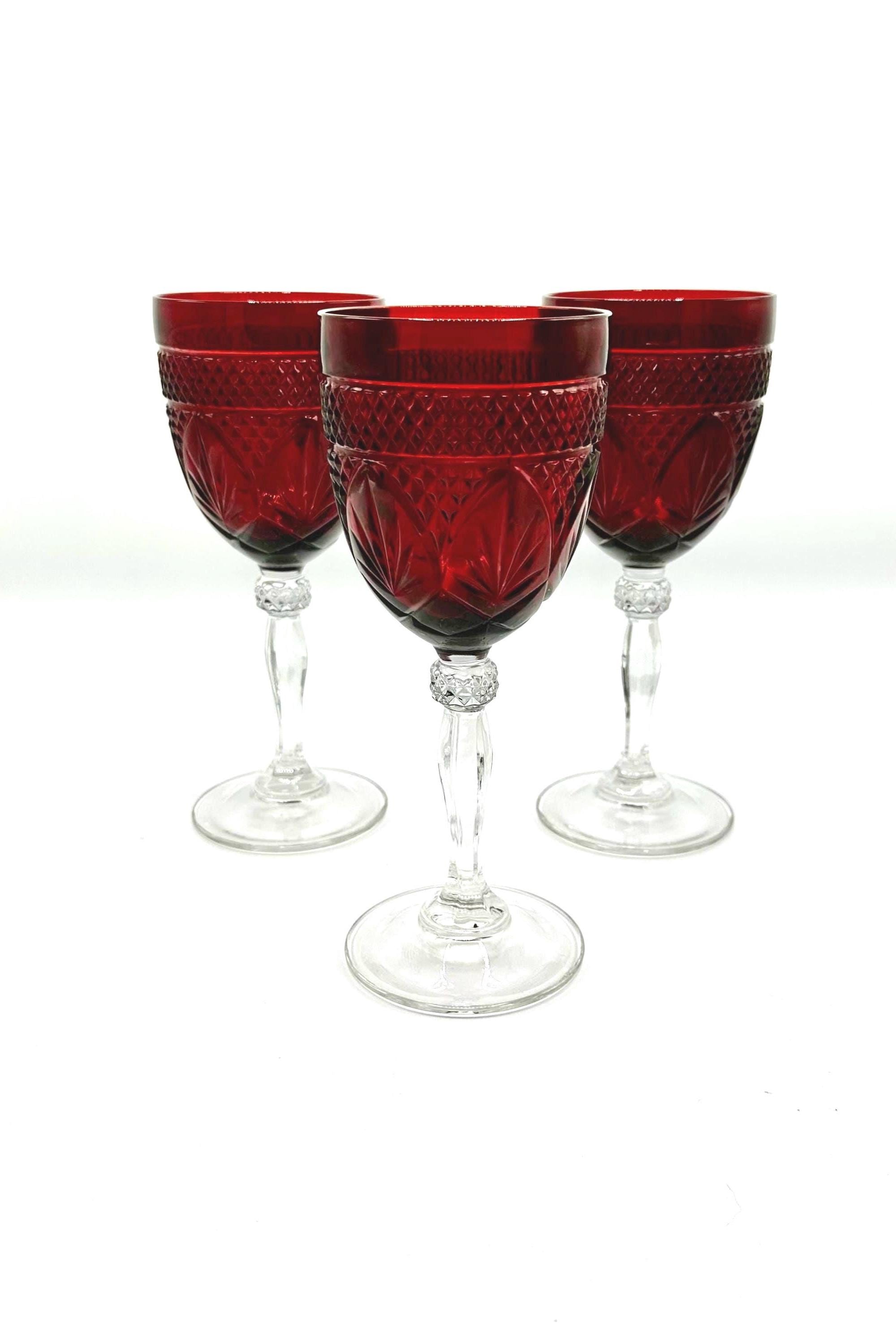 Antique Ruby Water Goblets by Cristal D'Arques Durand, Set of 3