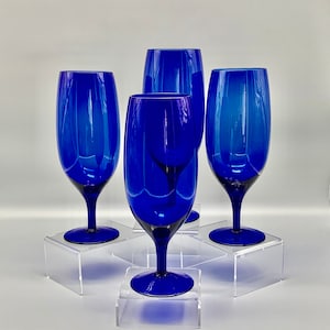 MCM Cobalt Blue Stem Iced Tea Glasses, Set of 4