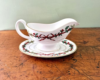 Royal Worcester “Holly Ribbons” Gray Boat with Platter, England