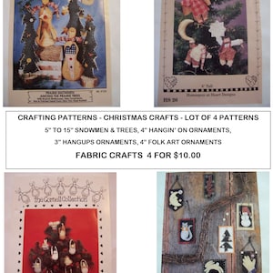 Lot of 4 Vintage Craft Patterns, Christmas Holiday Crafting, Ornaments, Folk Art, Cloth Dolls, Patterns Complete