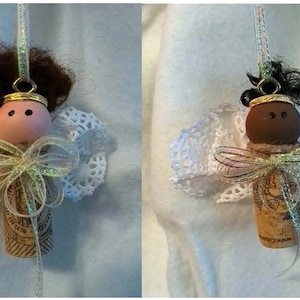 Handmade Christmas Ornament Adorable Cork Angels - Skin/Hair variations - Christmas Decor, Unique Gifts, Angel Figurine, Package Decorations