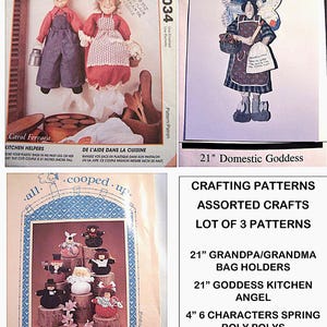 Vintage Craft Patterns: Kitchen Angel, Bag Holders, Roly Polys (Lot of 3)