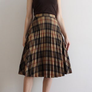 Brown Black Plaid Skirt Accordion Pleated Skirt Retro Skirt Tartan Plaid Skirt Checkered Skirt Midi Skirt High Waisted Small Size