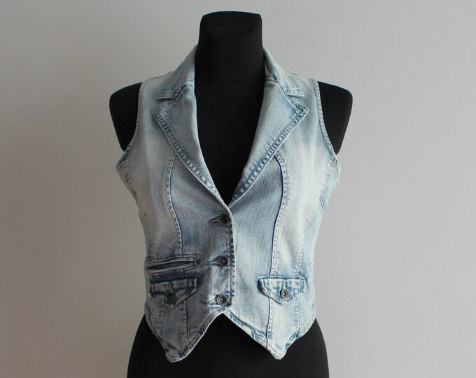 Denim Vest Light Blue Denim Vest Women's Denim Waistcoat Etsy
