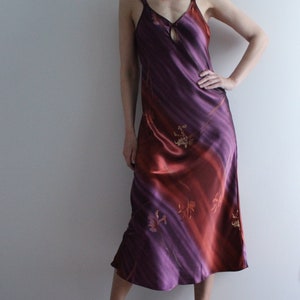 Long Satin Dress Bias Cut Slip Dress Nightgown Dress Floral Print Dress Open Back Sleeveless Maxi Dress Women&#39;s Purple Rust Red Dress S Size