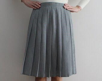 Gingham Plaid Skirt Black White Checkered Skirt Accordion Pleated Skirt Midi Skirt Retro Skirt