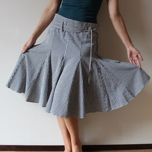 Gingham geruite rok Zwart wit geruite rok Gekreukelde katoenen rok Y2K rok Geplooide rok Midi rok Lage taille rok Zomerrok