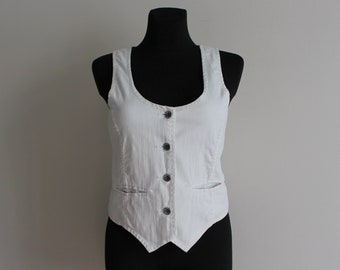 White Denim Vest Women's White Vest White Women's Waistcoat Fitted Vest Small/Medium Size