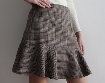 Rock mit Hahnentritt-Muster Print Rock Mini Rock Rüschenrock Tellerrock Karierter Rock Damen Rock Vintage 90er Jahre Mini Rock kariert
