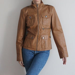 Veste en cuir marron Tan Blazer en cuir marron Veste en cuir pour femmes Veste en cuir véritable vintage Y2K Veste en cuir Zip Up Grande Taille