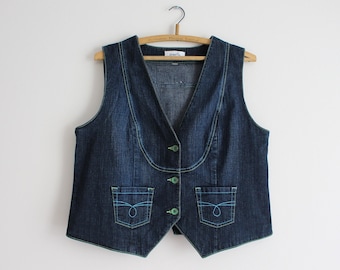 Blue Denim Vest Women's Denim Waistcoat Jean Vest Women's Dark Blue Jean Vest Gilet for Women Ladies Waistcoat Western Country Plus Size