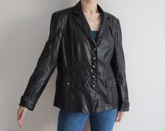 Dark Brown Leather Jacket Women's Leather Blazer Real Leather Jacket Suit Collar Large/XL Size