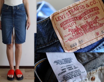 Levis Skirt Denim Skirt Levi Strauss Blue Jean Skirt Fitted Skirt Knee Length Skirt Split Skirt Small Size