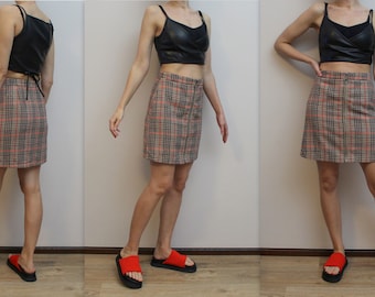 Tartan Rock Hahnentritt Rock Karierter Minirock Vintage 90er Jahre Minirock Wollmischung Karierter Rock High Waist Rock Back to School Rock
