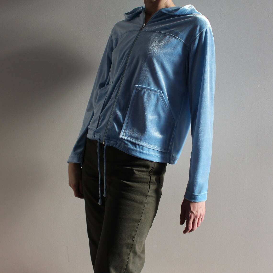 Light Blue Velvet Jacket Women's Velvet Jacket Hooded Jacket Track