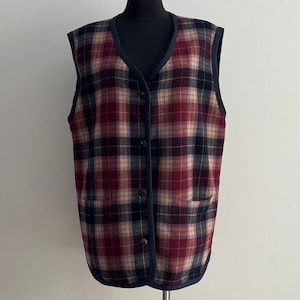Vintage Vest Plaid Vest Wool Blend Waistcoat Women's Checkered Vest Warm Vest Long Vest