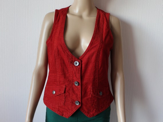 Rust Red Vest Corduroy Women's Vest Red Corduroy V
