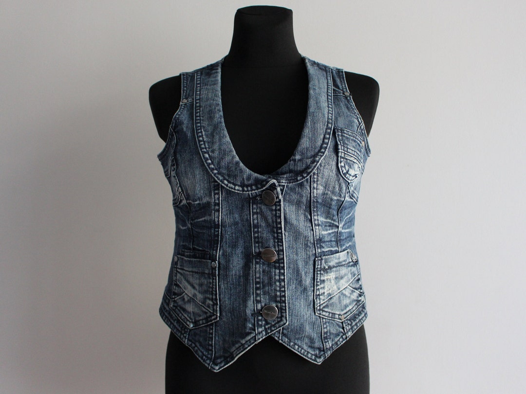 Denim Vest Blue Denim Vest Women's Denim Waistcoat Jean Vest Women's — free download