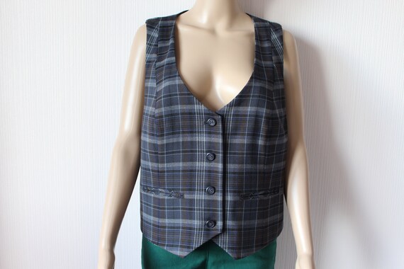 Gray Vest Women's Grey Vest Checkered Gray Blue Ve