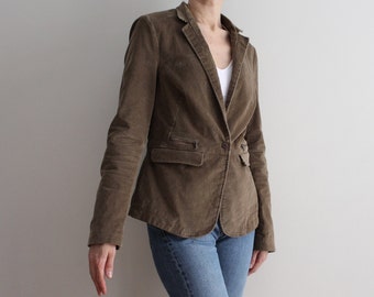 Brown Blazer Corduroy Blazer Velvet Blazer Fine Cord Jacket Women's Khaki Jacket Collared