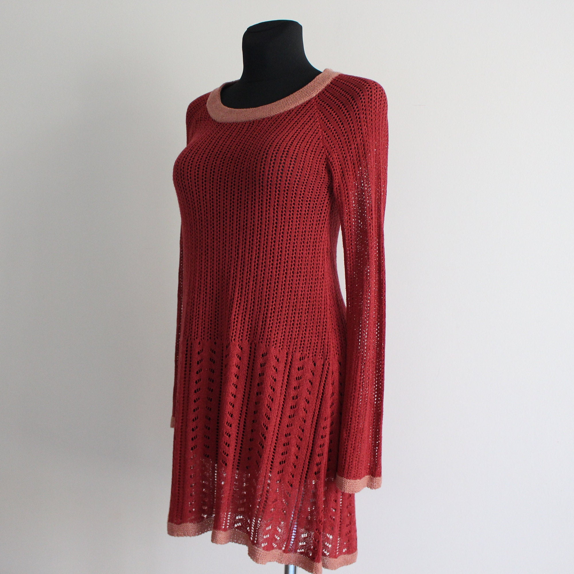 Knitted Dress Red Dress Crochet Dress See Through Dress Tunic Dress Summer  Dress Beach Dress Boho Hippie Medium Size - Etsy