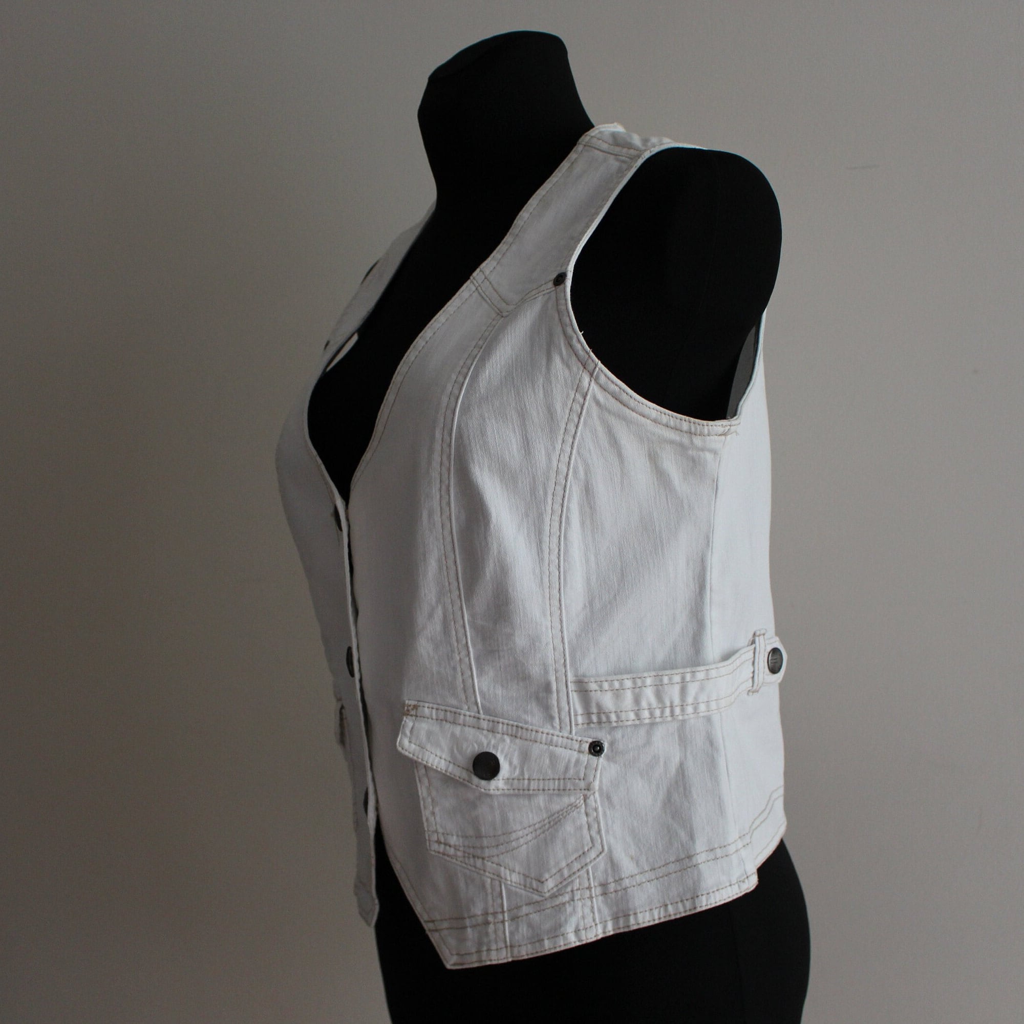 White Vest White Denim Vest Jean Vest Women's White Waistcoat Cotton