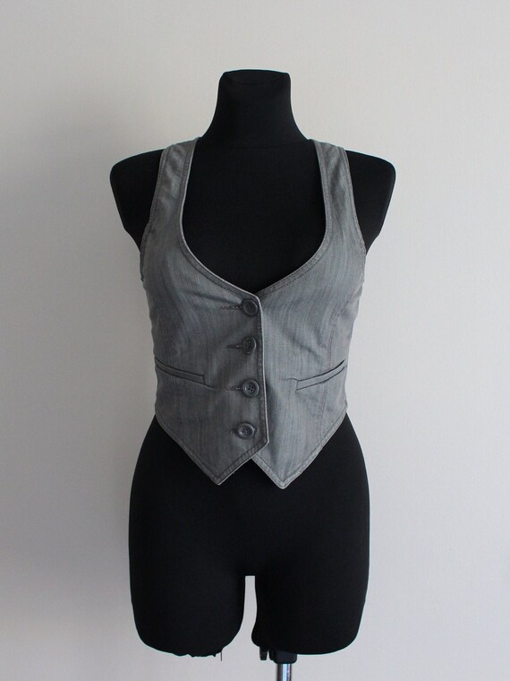 Grey Denim Vest Fitted Waistcoat Women's Vest Metal B… Gem