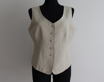 Beige zijden vest linnen beige vest dames vest formeel vest linnen vest womens zijden vest grote maat