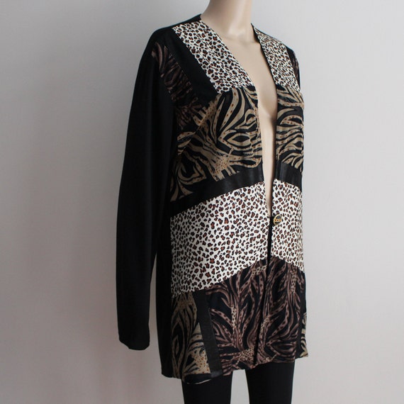 Patchwork Animal Print Cardigan Leopard Print Tig… - image 4