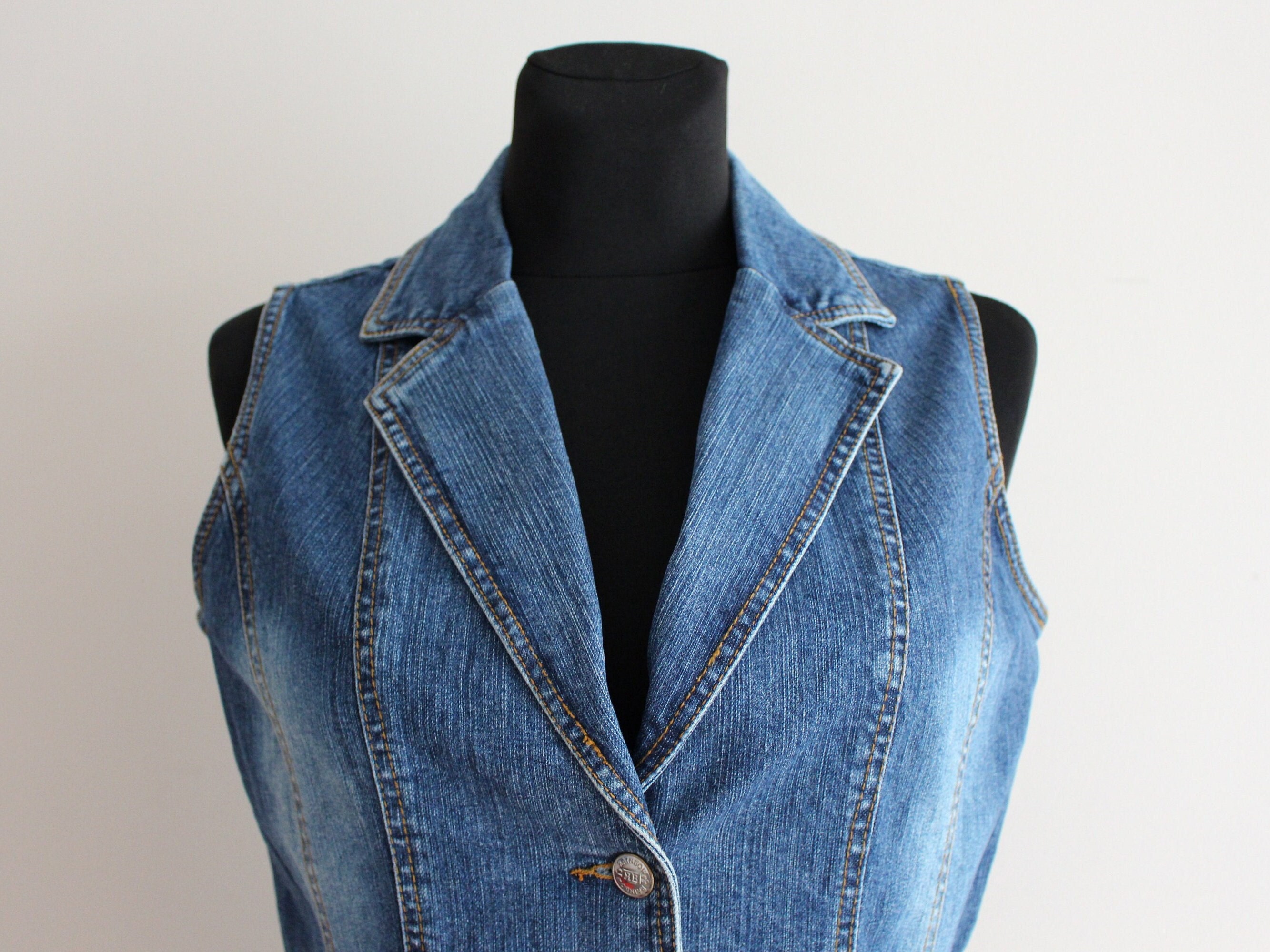 Denim Vest Blue Denim Vest Women's Denim Waistcoat Jean Etsy