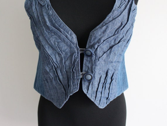 Blue Denim Vest Women's Denim Top  Crinkled Jean … - image 4