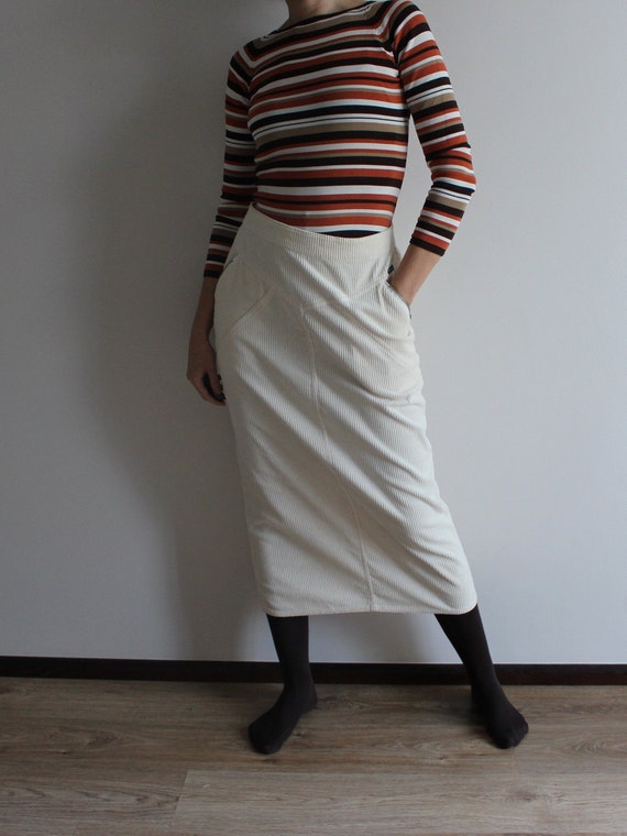 Vintage Corduroy Skirt Cream White Corduroy Skirt Cor… - Gem