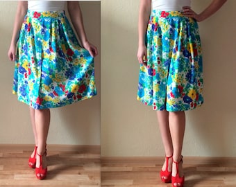 Vintage Skirt Women&#39;s Skirt High Waist Skirt Floral Print Skirt Blue Green Red Yellow White Summer Skirts Women Midi Skirt Size Extra Large
