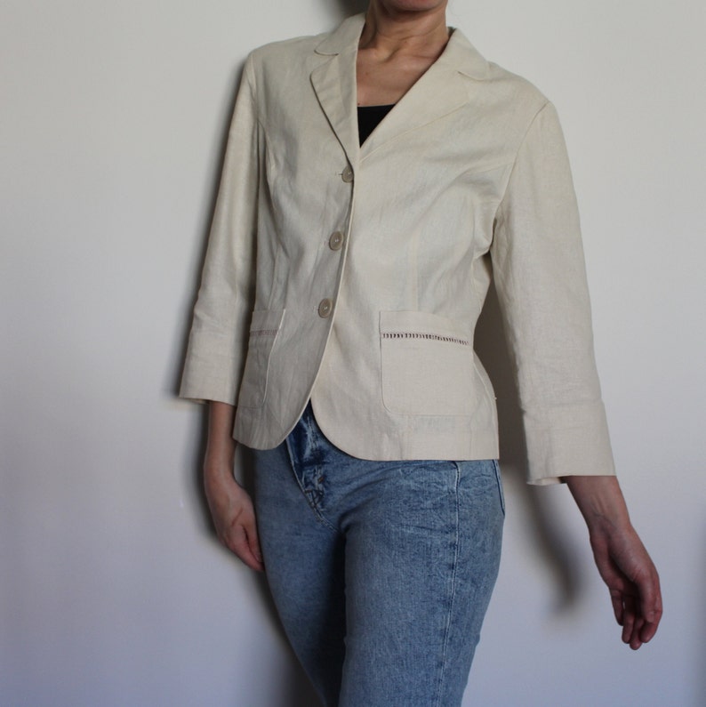 Beige Blazer Linen Blend Jacket Women's Linen Blazer Beige Etsy