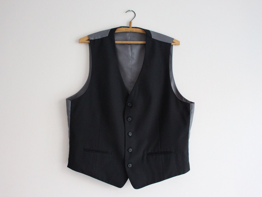 Black Vest Men's Black Striped Vest Black Men's Waistcoat Formal Vest ...