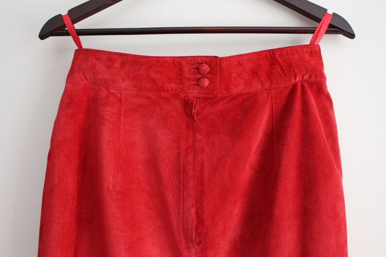 Red Leather Skirt Vintage Skirt Soft Suede Leather Skirt - Etsy