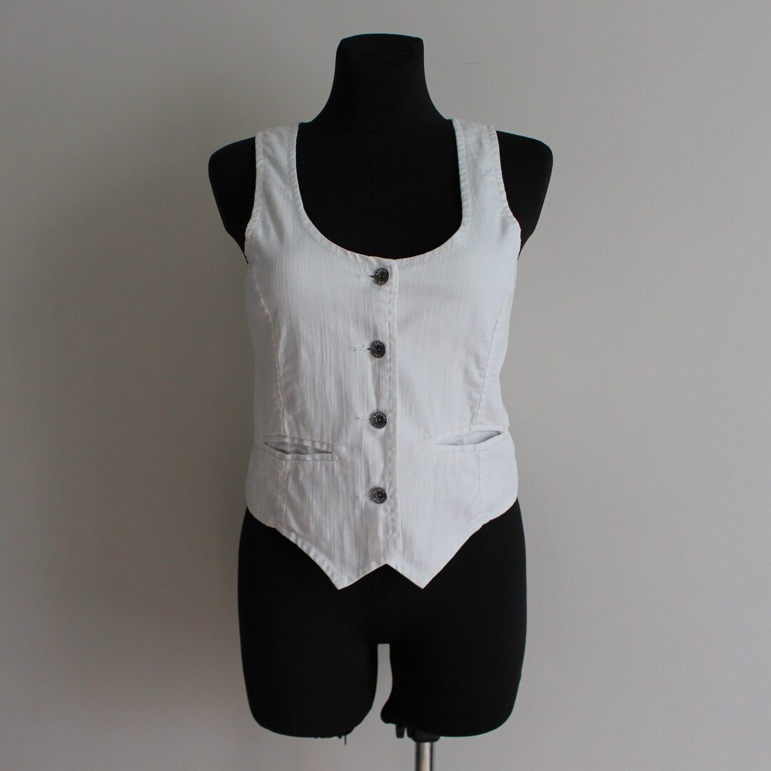 White Denim Vest Women's White Vest White Women's Waistcoat Fitted Vest