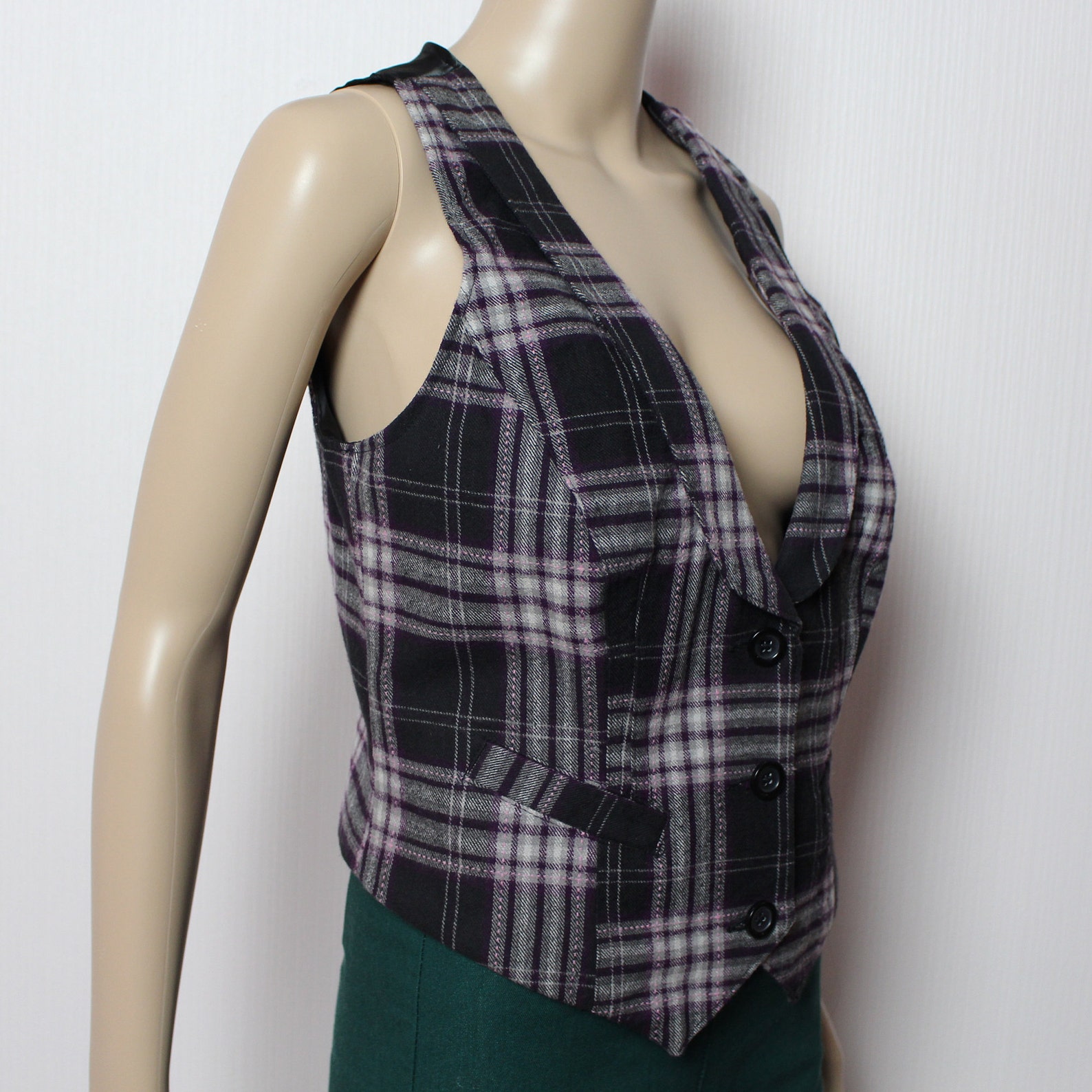 Plaid Vest Women's Plaid Vest Checkered Black Purple Gray Etsy Polska