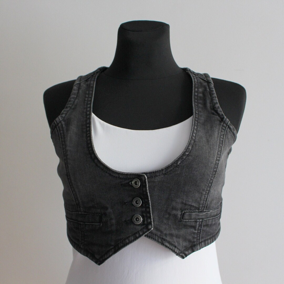 Dark Denim Vest Cropped Denim Vest Women's Denim Waistcoat Jean Vest
